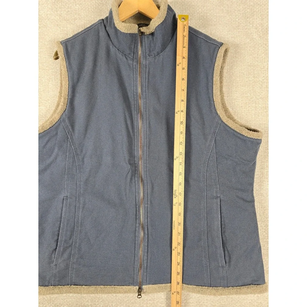 Duluth Trading Co Mens XL Blue Canvas Sherpa Fleece Lined Full Zip Work Vest
